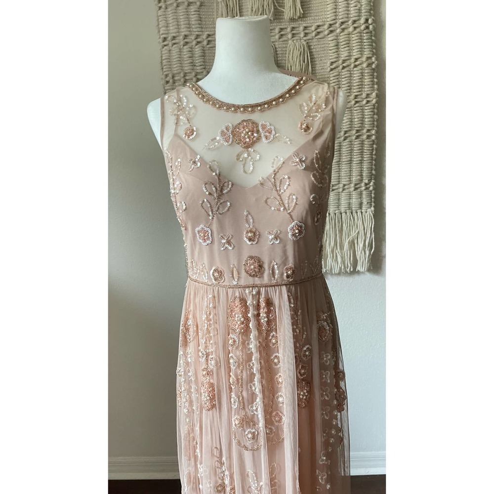 BHLDN Adrianna Papell Abbington Pink Blush Beaded Gown NWT Size 12 - Picture 8 of 16